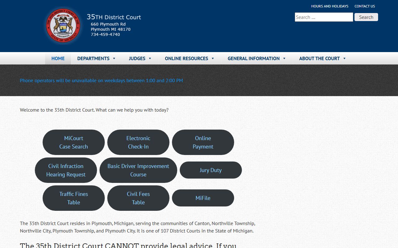 35th District Court for Canton warrant records