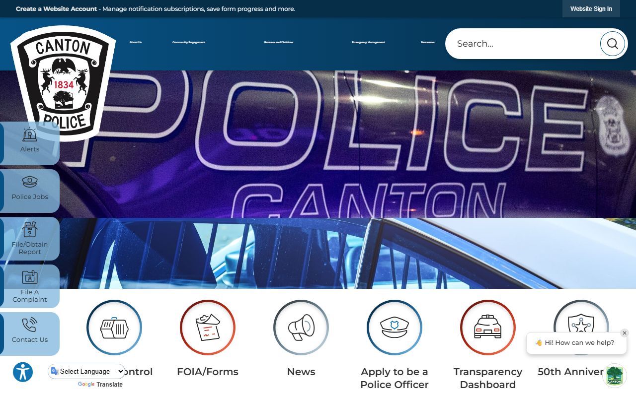 Canton Township Police Department website for warrant records search