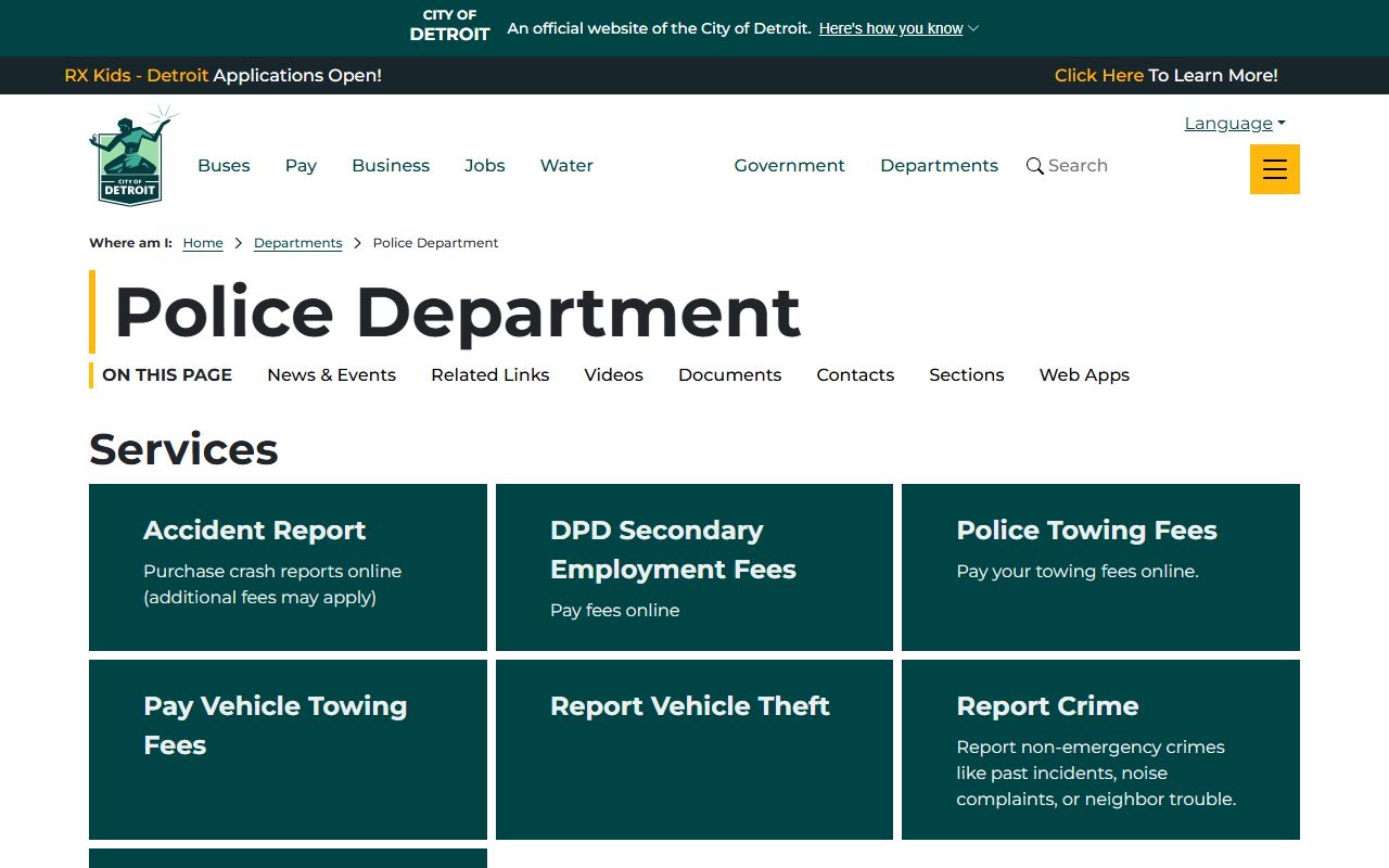 Detroit Police Department website for warrant records search