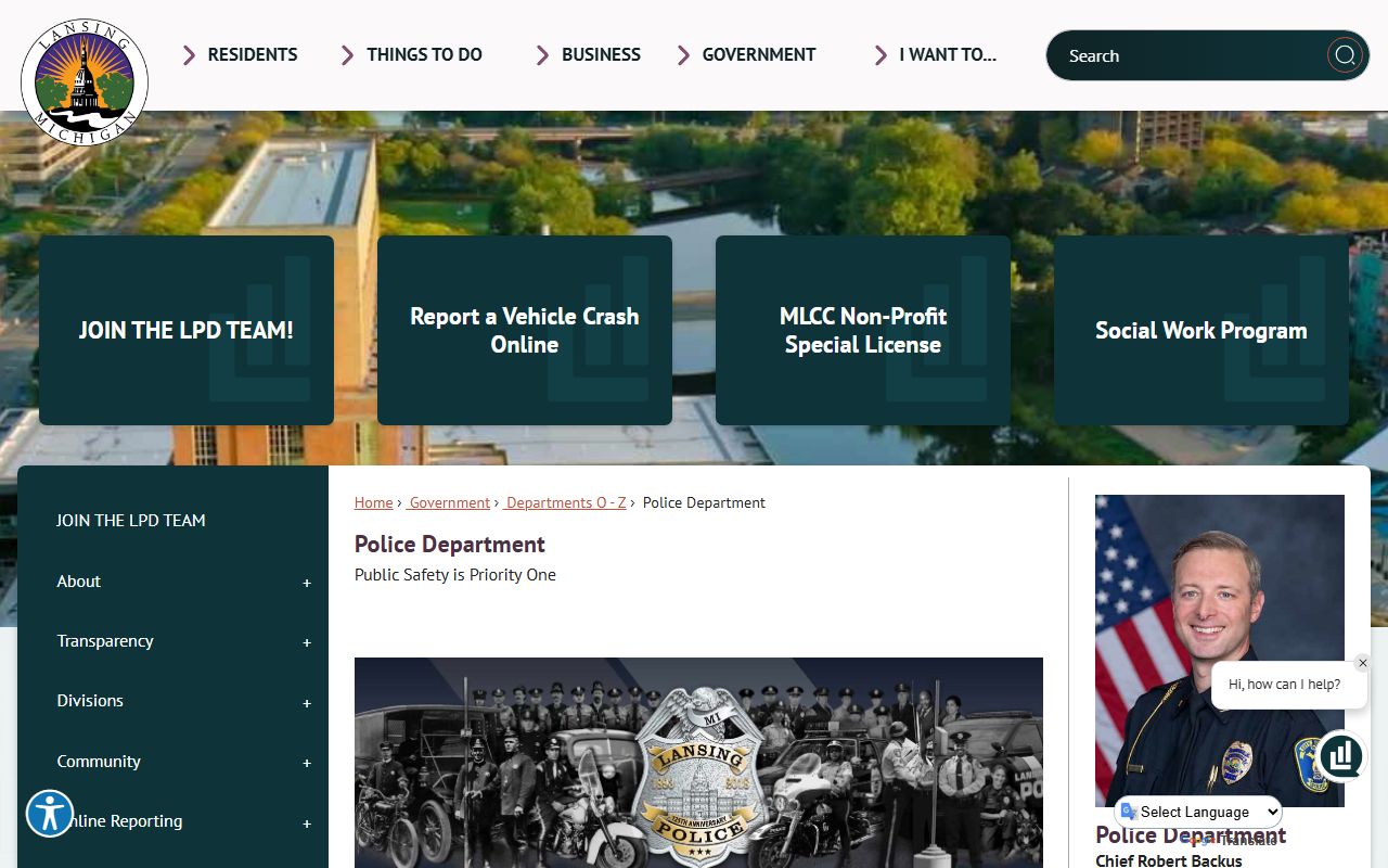 Lansing Police Department website for warrant records search