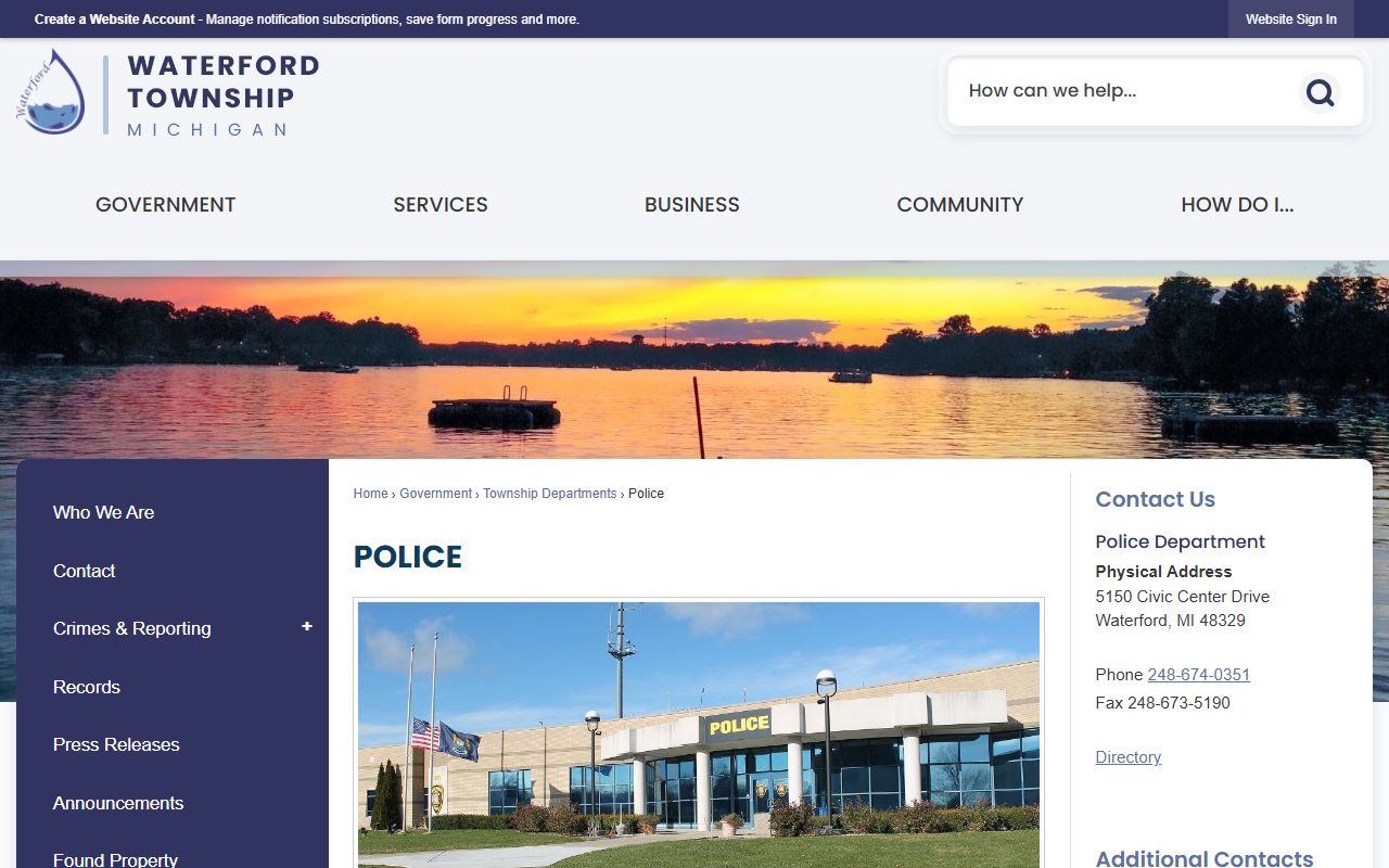 Waterford Police Department website for warrant records