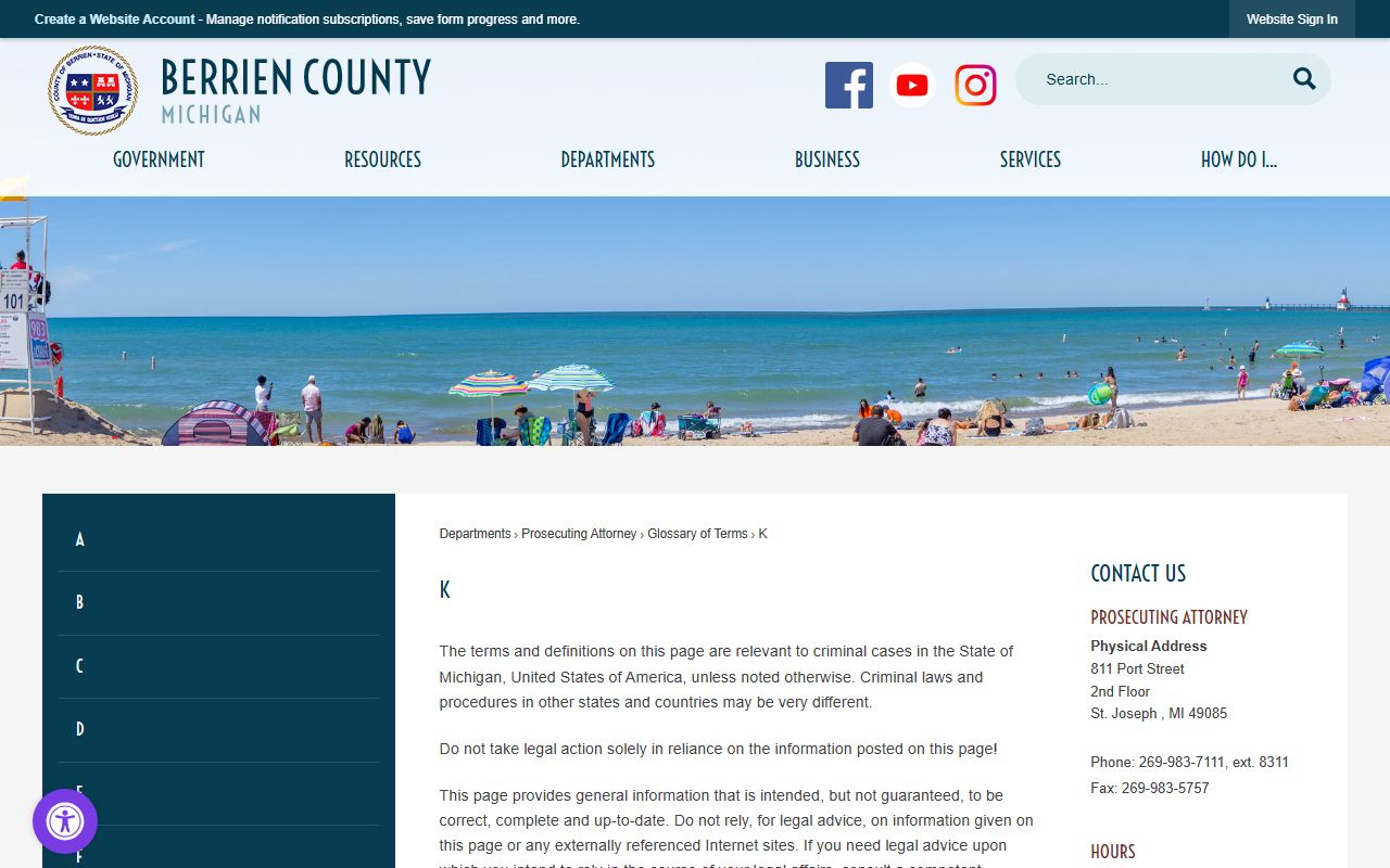 Berrien County District Court page for warrant records access