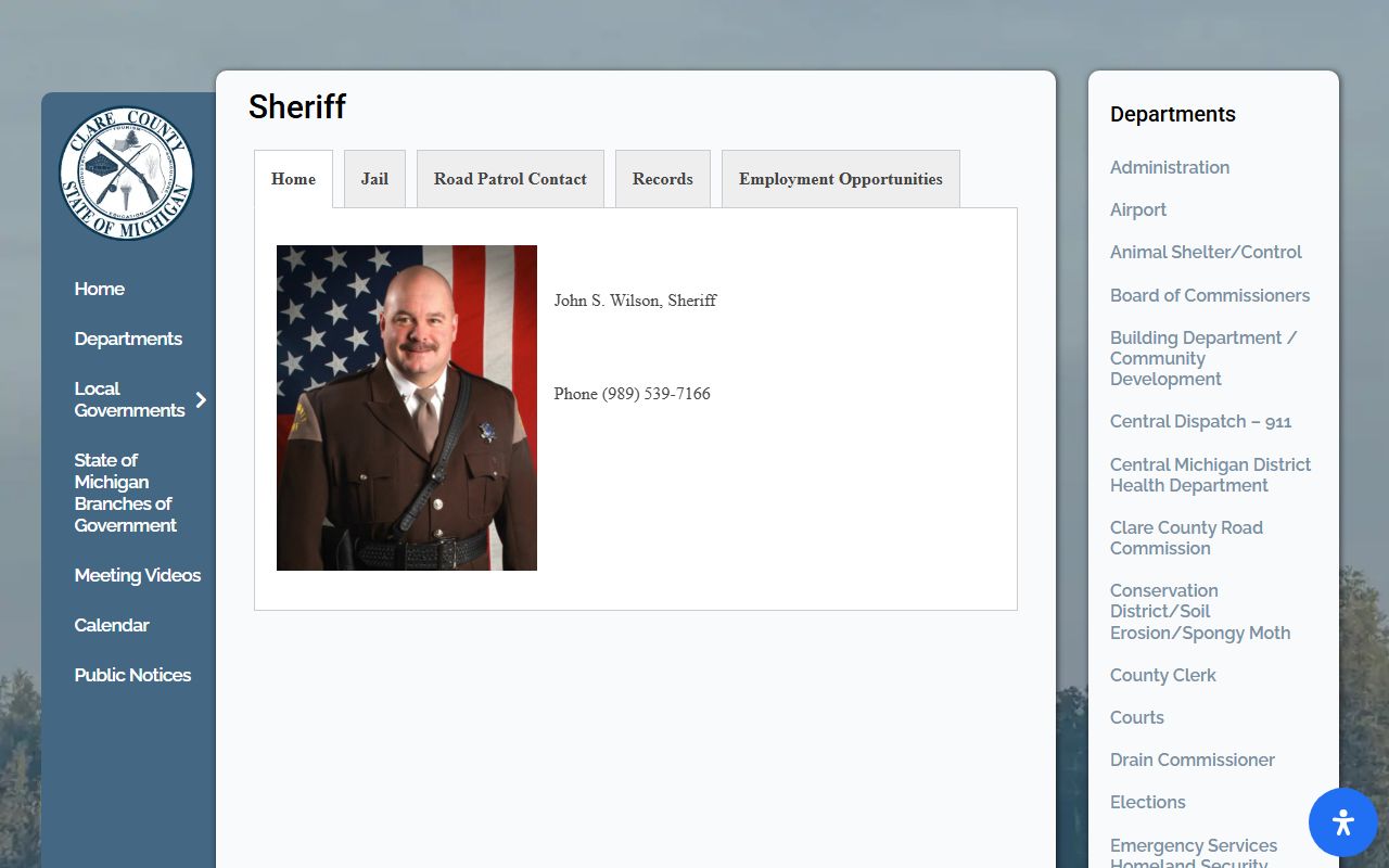 Clare County Sheriff website for warrant records