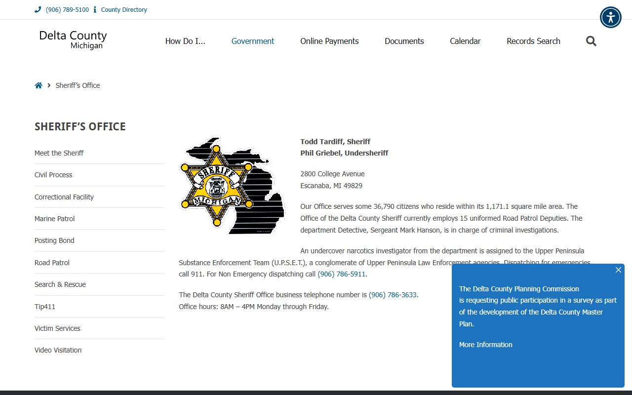 Delta County Sheriff website for warrant records searches