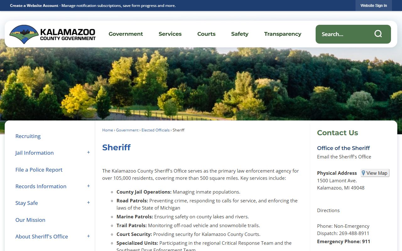 Kalamazoo County Sheriff website for warrant records searches