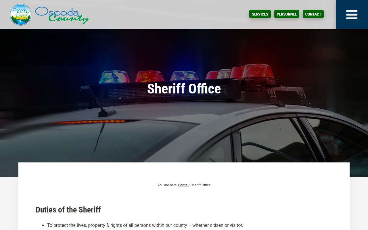 Oscoda County Sheriff website for warrant records search