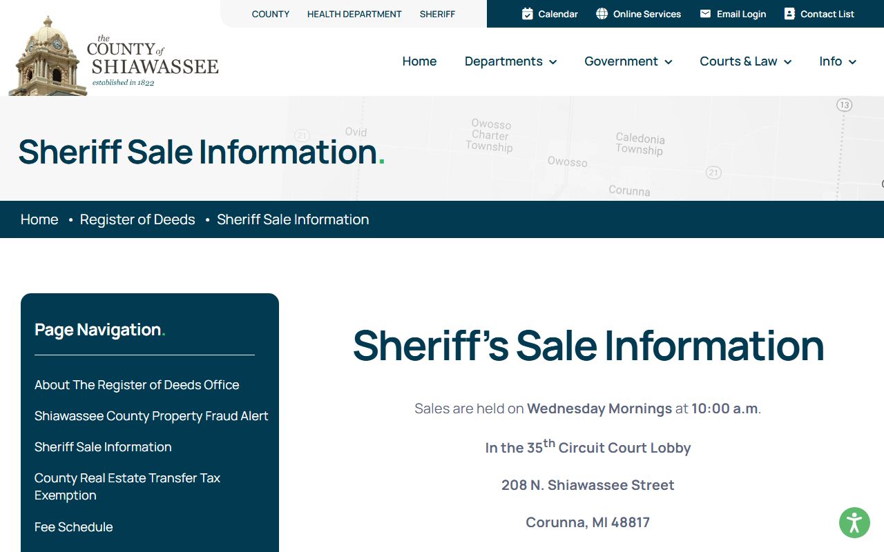 Shiawassee County Sheriff website for warrant records in Corunna Michigan
