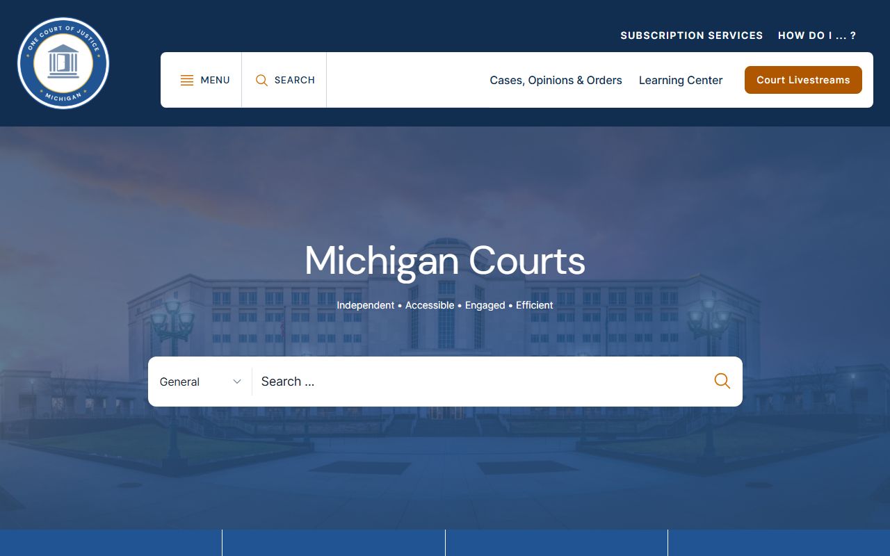 Michigan Courts homepage for warrant records search